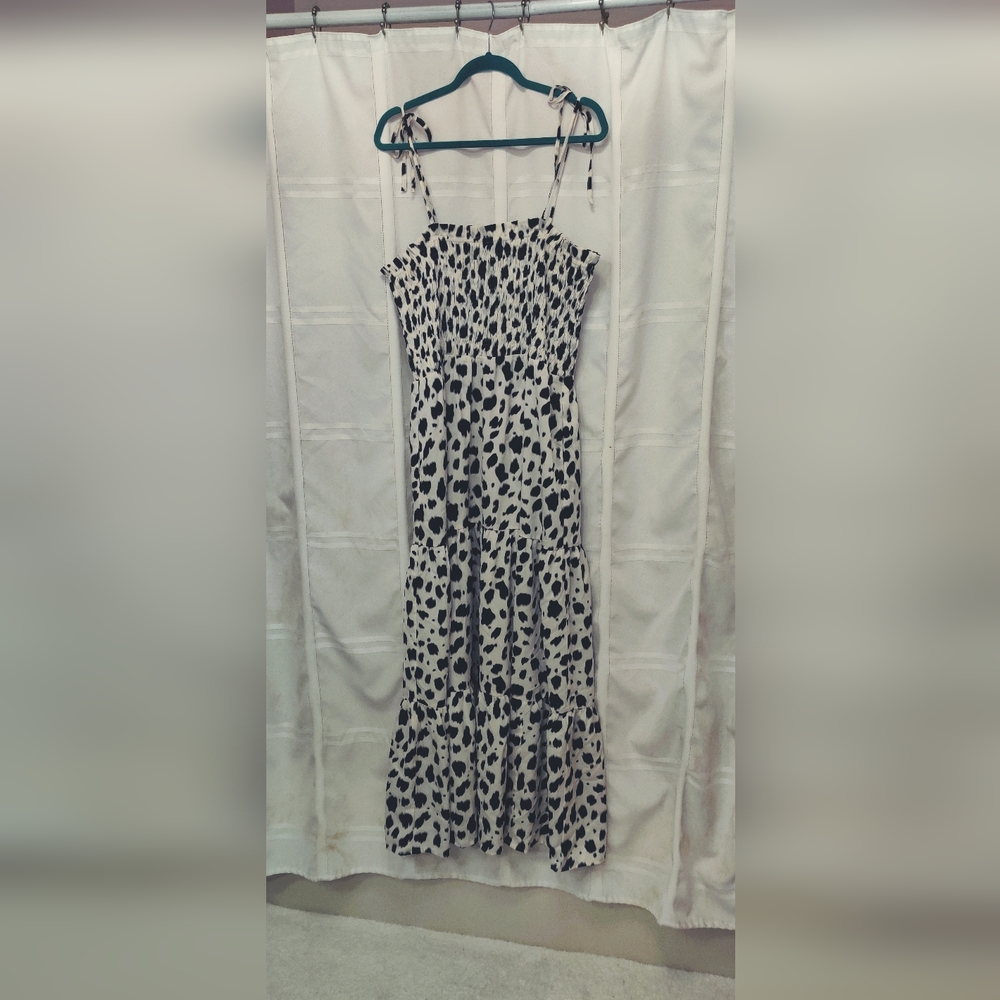 Pocketed First Love Black and White Smocked Patterned Maxi Dress